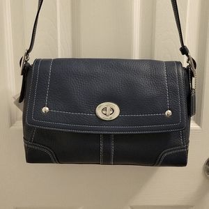 Coach, handbag, navy blue with white stitching